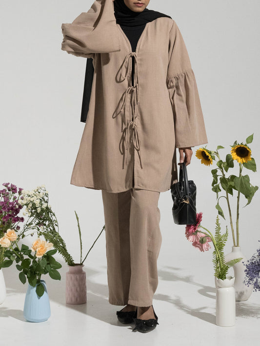 Amaya Bow Tie-Up Set - Beige