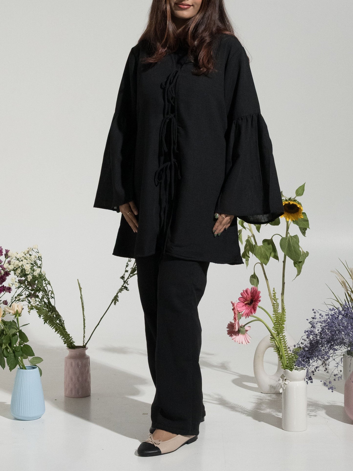 Amaya Bow Tie-Up Set - Black