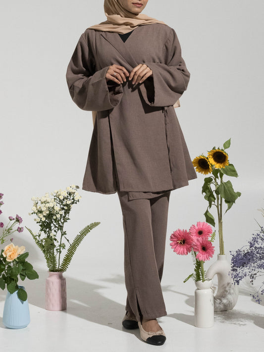 Ella Wrap Co-Ord Set - Beige