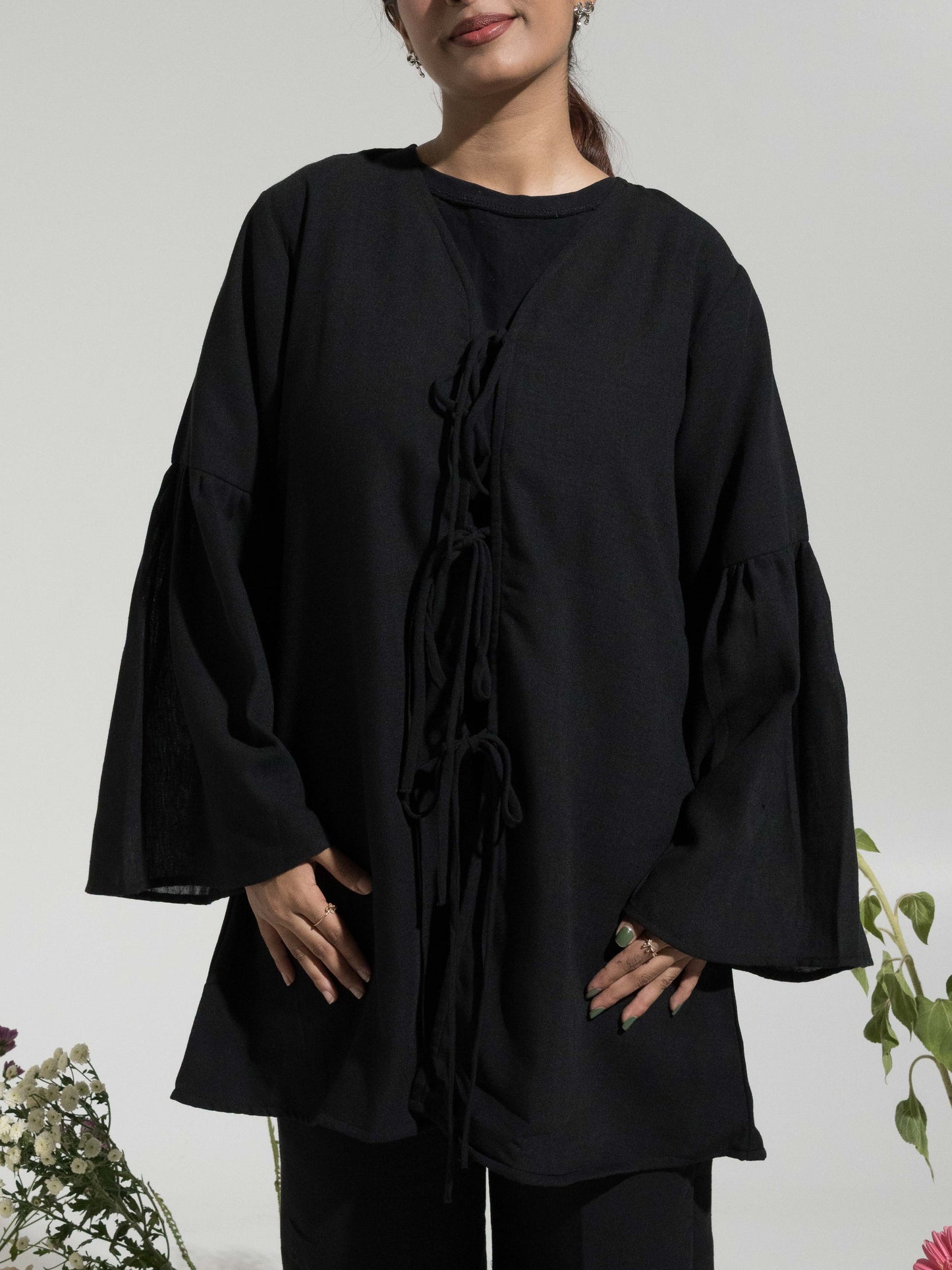 Amaya Bow Tie-Up Set - Black