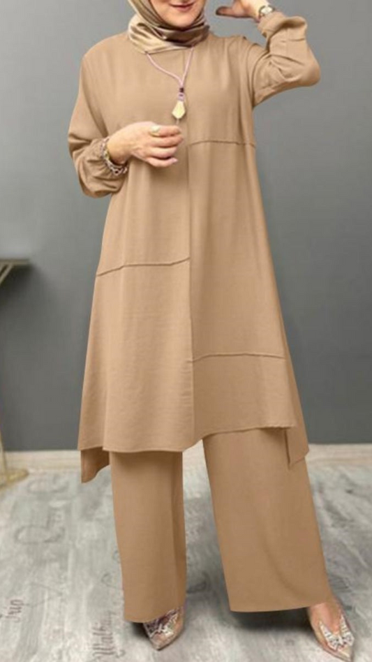 Casual Two Piece Elegant Long Sleeve Shirt & Loose Fashionable Wide Leg Pants Set