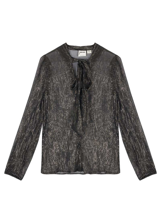 Etoile Gold Lurex Tie Neck Blouse