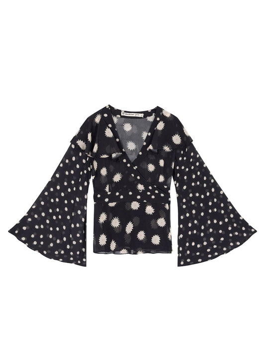 Celia Birtwell X Joanie - Petite Daisy Flared Sleeve Ruffle Neck Wrap Blouse